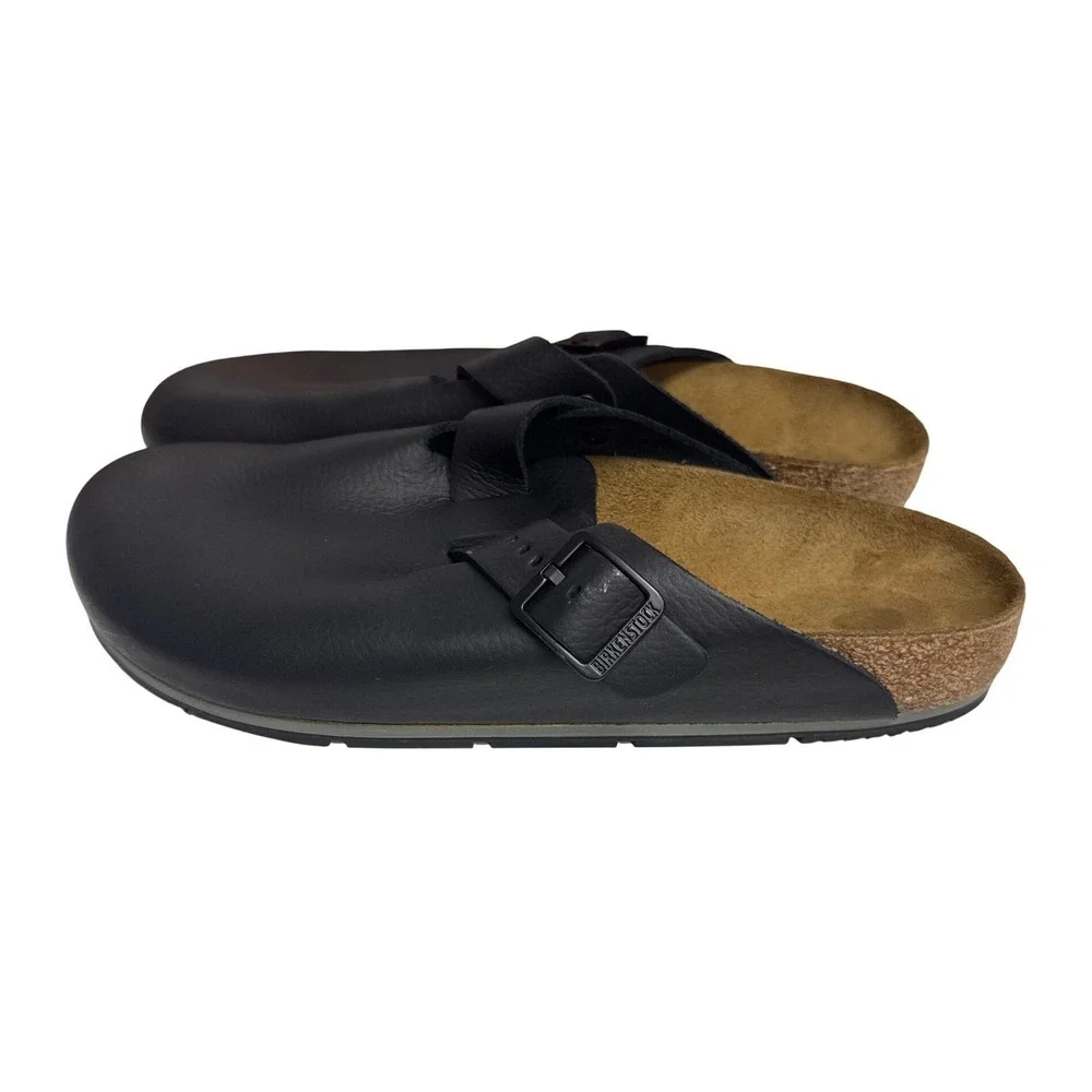 Birkenstock Boston Super Grip Mens Size 12 Black Leather Slip Resistant Clogs